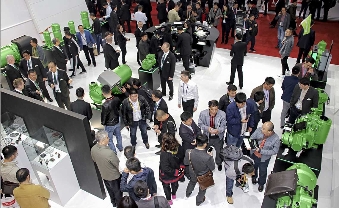 Many visitors in front of BITZER Products at the China Refrigeration 2018