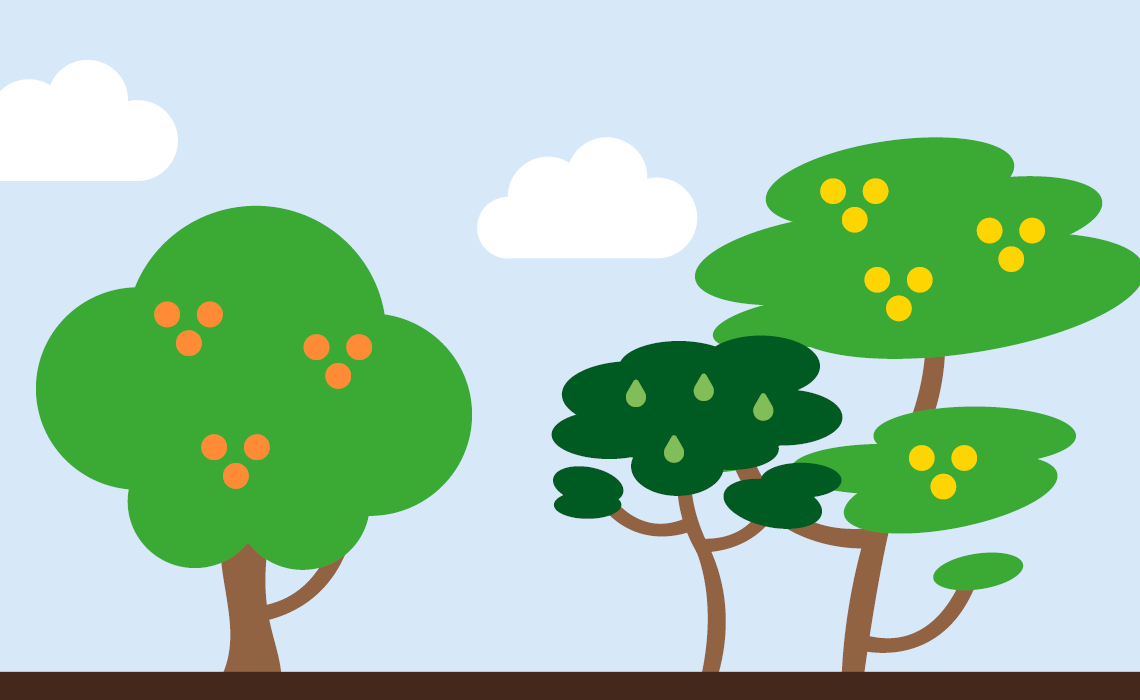Service Game Green Point Treedom drei grafische Bäume
